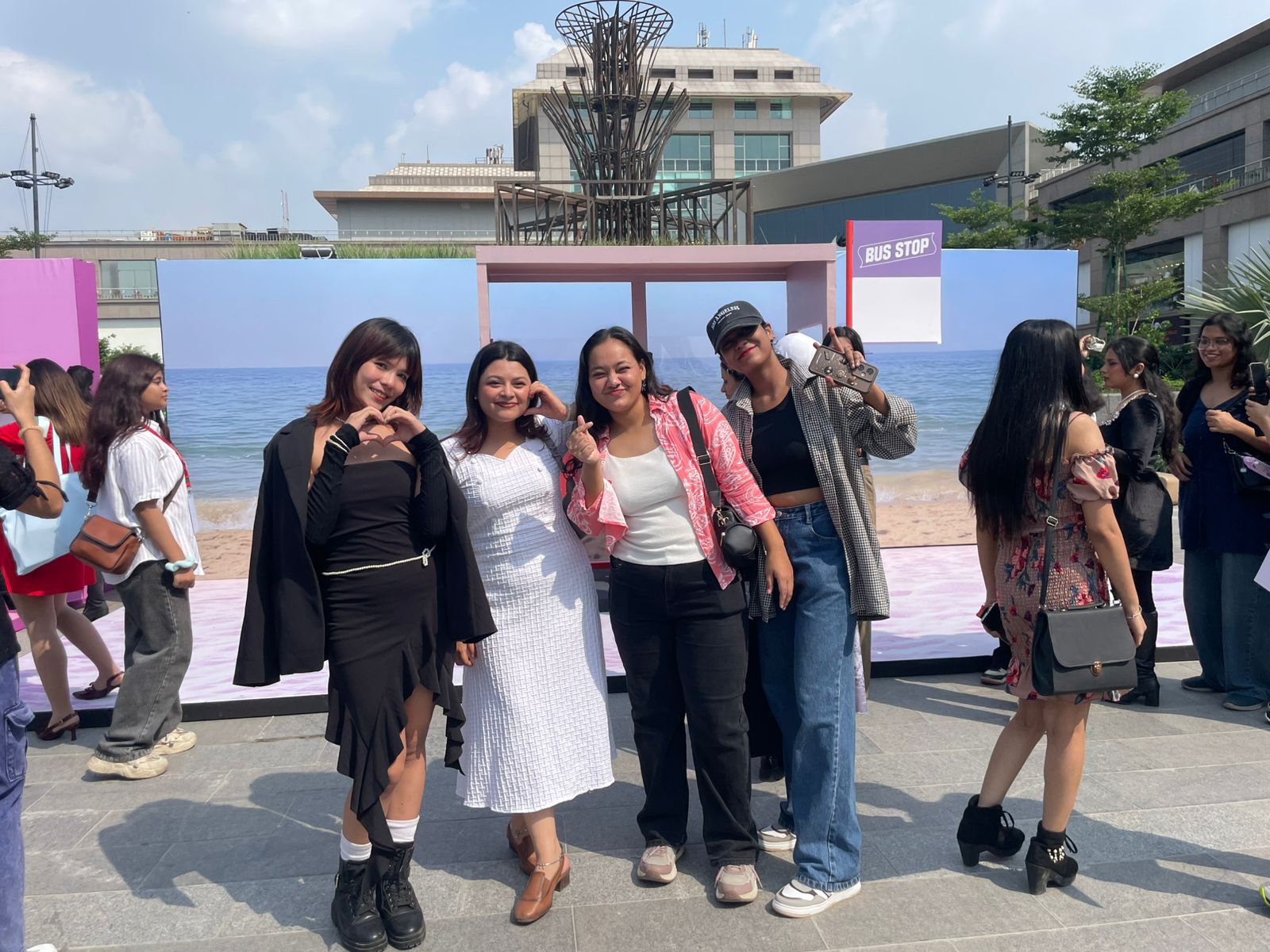 K-pop fans at BTS bus stop zone