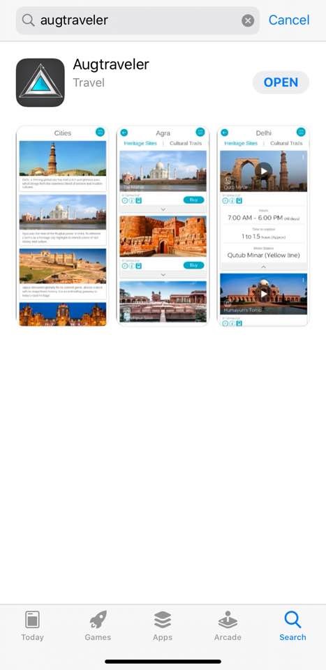 Download the Augtraveler App from Appstore and Google Playstore